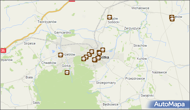 mapa Sobótka powiat wrocławski, Sobótka powiat wrocławski na mapie Targeo