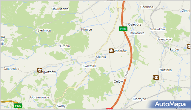 mapa Sokola gmina Paszowice, Sokola gmina Paszowice na mapie Targeo
