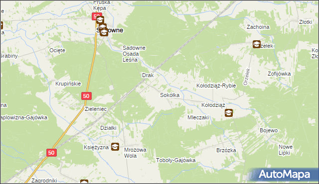 mapa Sokółka gmina Sadowne, Sokółka gmina Sadowne na mapie Targeo