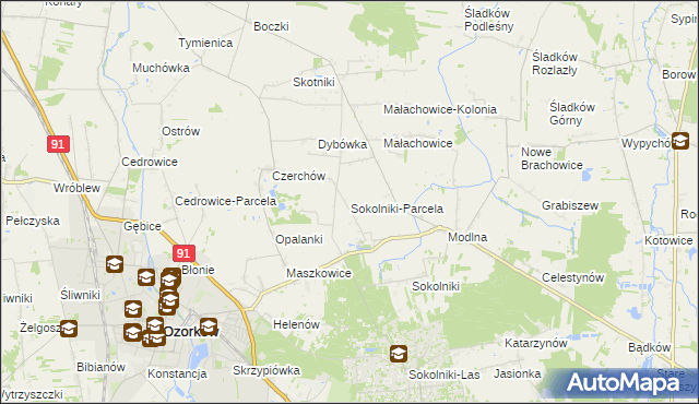 mapa Sokolniki-Parcela, Sokolniki-Parcela na mapie Targeo