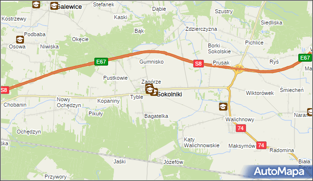 mapa Sokolniki powiat wieruszowski, Sokolniki powiat wieruszowski na mapie Targeo