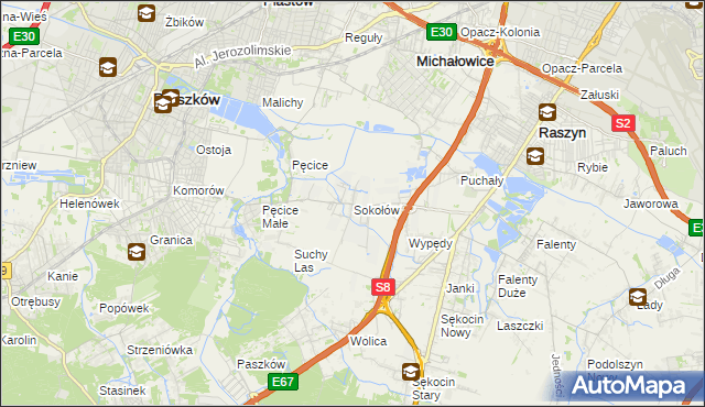 mapa Sokołów gmina Michałowice, Sokołów gmina Michałowice na mapie Targeo