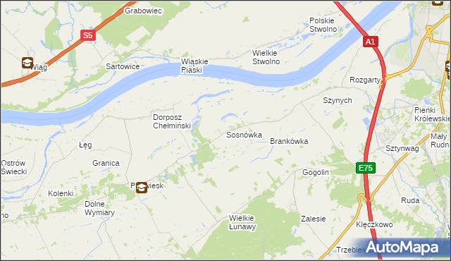 mapa Sosnówka gmina Grudziądz, Sosnówka gmina Grudziądz na mapie Targeo