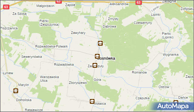 mapa Sosnówka powiat bialski, Sosnówka powiat bialski na mapie Targeo