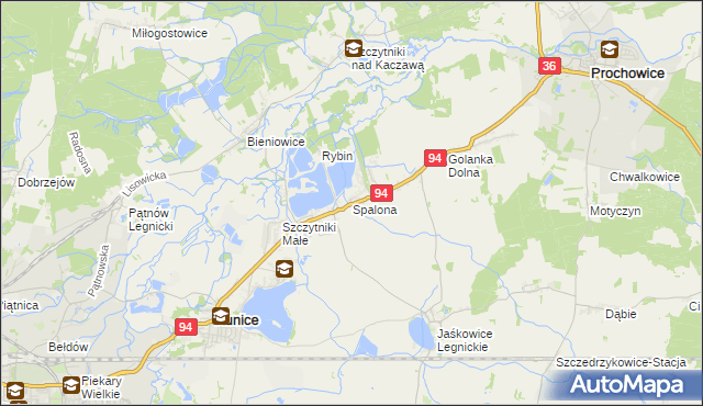 mapa Spalona gmina Kunice, Spalona gmina Kunice na mapie Targeo