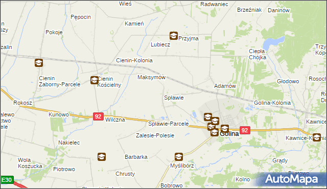mapa Spławie gmina Golina, Spławie gmina Golina na mapie Targeo
