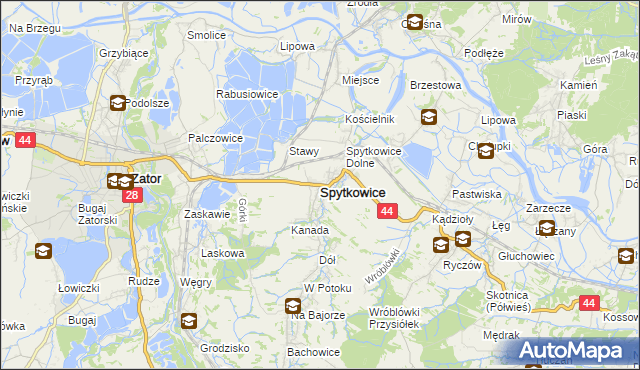 mapa Spytkowice powiat wadowicki, Spytkowice powiat wadowicki na mapie Targeo