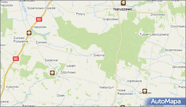 mapa Srebrna gmina Naruszewo, Srebrna gmina Naruszewo na mapie Targeo