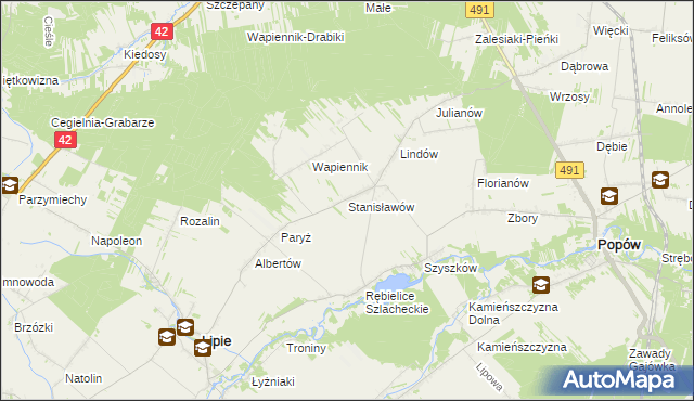 mapa Stanisławów gmina Lipie, Stanisławów gmina Lipie na mapie Targeo