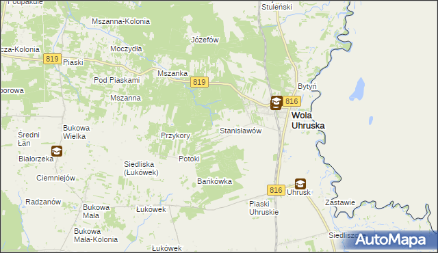 mapa Stanisławów gmina Wola Uhruska, Stanisławów gmina Wola Uhruska na mapie Targeo