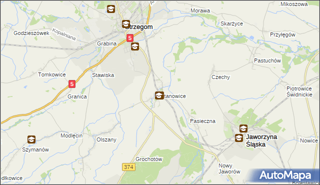 mapa Stanowice gmina Strzegom, Stanowice gmina Strzegom na mapie Targeo