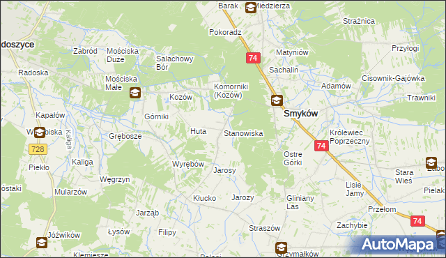 mapa Stanowiska gmina Smyków, Stanowiska gmina Smyków na mapie Targeo