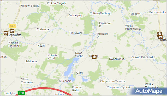 mapa Stara Sucha gmina Grębków, Stara Sucha gmina Grębków na mapie Targeo