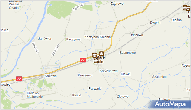 mapa Stare Pole powiat malborski, Stare Pole powiat malborski na mapie Targeo