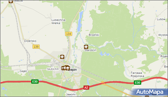 mapa Starościn gmina Rzepin, Starościn gmina Rzepin na mapie Targeo