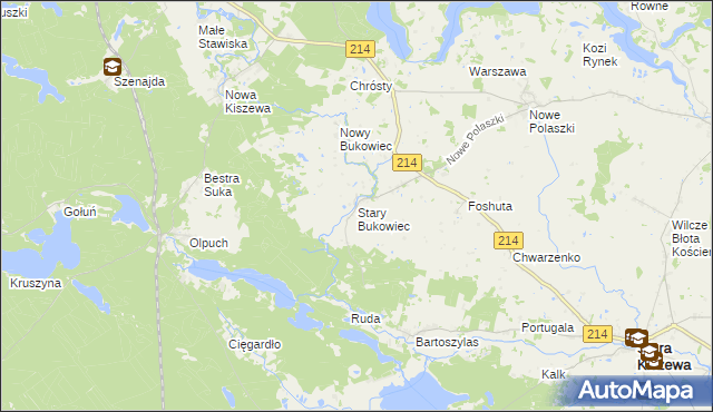 mapa Stary Bukowiec gmina Stara Kiszewa, Stary Bukowiec gmina Stara Kiszewa na mapie Targeo