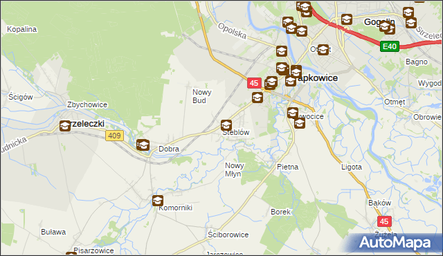 mapa Steblów gmina Krapkowice, Steblów gmina Krapkowice na mapie Targeo