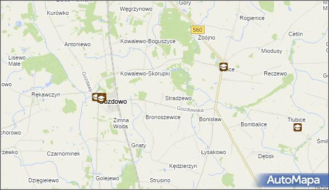 mapa Stradzewo gmina Gozdowo, Stradzewo gmina Gozdowo na mapie Targeo