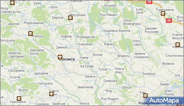 mapa Stronie gmina Łukowica, Stronie gmina Łukowica na mapie Targeo