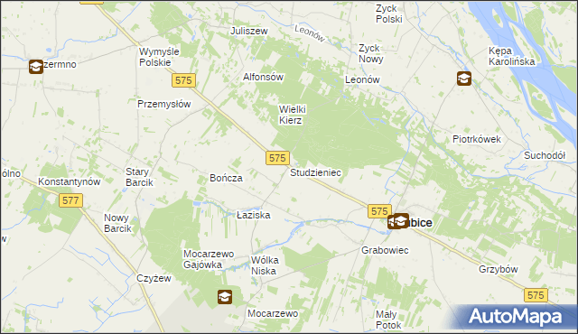 mapa Studzieniec gmina Słubice, Studzieniec gmina Słubice na mapie Targeo