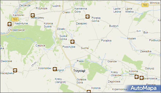mapa Sucha gmina Trzyciąż, Sucha gmina Trzyciąż na mapie Targeo