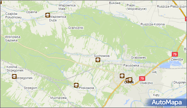 mapa Suchowola gmina Osiek, Suchowola gmina Osiek na mapie Targeo