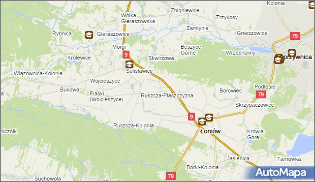 mapa Suliszów gmina Łoniów, Suliszów gmina Łoniów na mapie Targeo