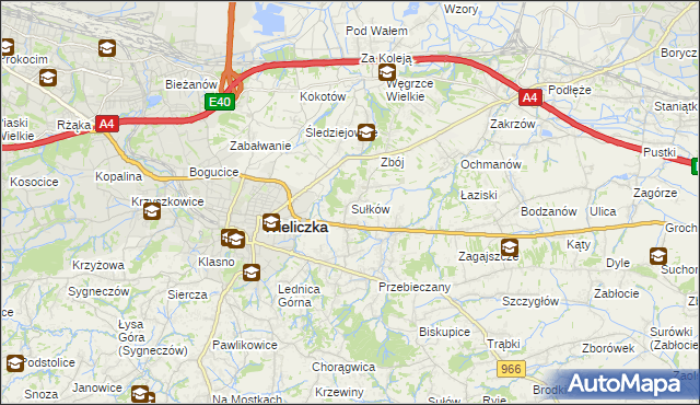 mapa Sułków gmina Wieliczka, Sułków gmina Wieliczka na mapie Targeo