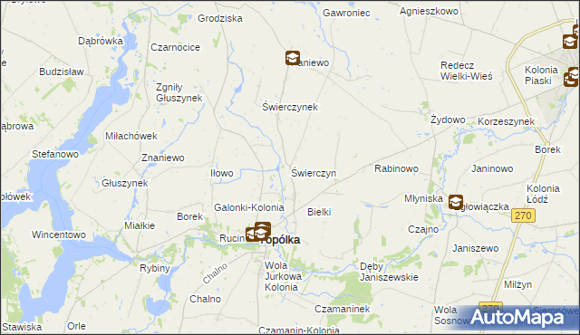 mapa Świerczyn gmina Topólka, Świerczyn gmina Topólka na mapie Targeo