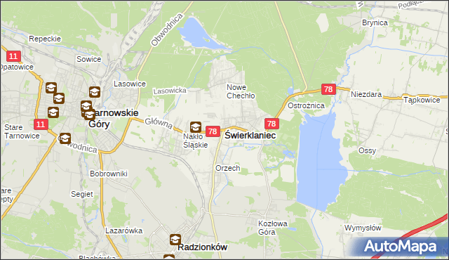 mapa Świerklaniec, Świerklaniec na mapie Targeo
