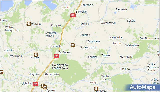 mapa Świerszczów gmina Cyców, Świerszczów gmina Cyców na mapie Targeo