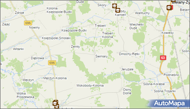 mapa Świniary gmina Mokobody, Świniary gmina Mokobody na mapie Targeo