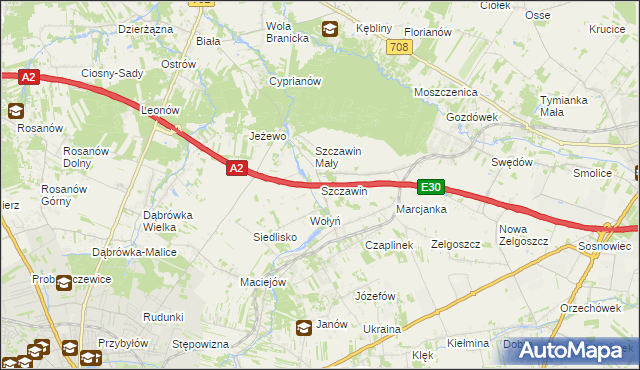 mapa Szczawin gmina Zgierz, Szczawin gmina Zgierz na mapie Targeo