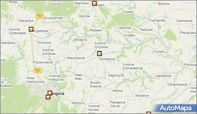 mapa Szczeglice, Szczeglice na mapie Targeo