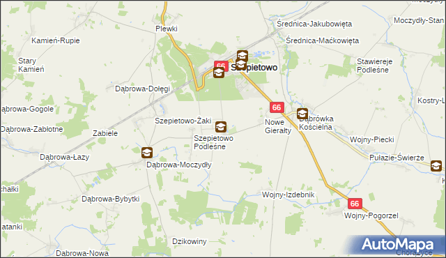 mapa Szepietowo-Wawrzyńce, Szepietowo-Wawrzyńce na mapie Targeo