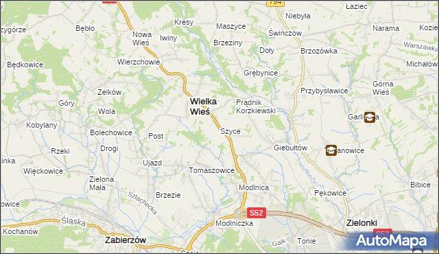 mapa Szyce gmina Wielka Wieś, Szyce gmina Wielka Wieś na mapie Targeo