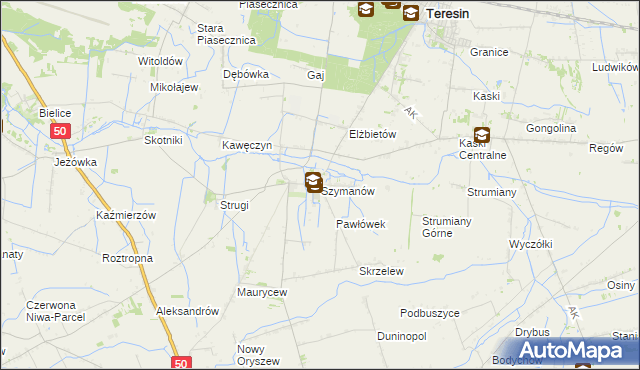 mapa Szymanów gmina Teresin, Szymanów gmina Teresin na mapie Targeo