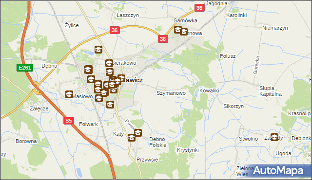 mapa Szymanowo gmina Rawicz, Szymanowo gmina Rawicz na mapie Targeo