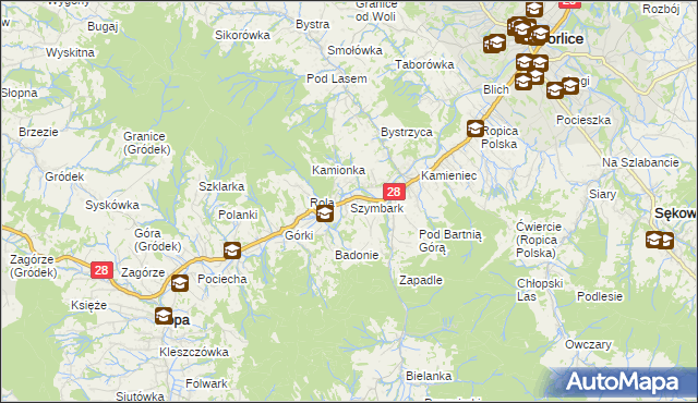 mapa Szymbark gmina Gorlice, Szymbark gmina Gorlice na mapie Targeo