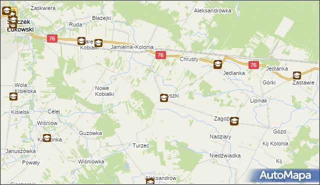 mapa Szyszki gmina Stoczek Łukowski, Szyszki gmina Stoczek Łukowski na mapie Targeo