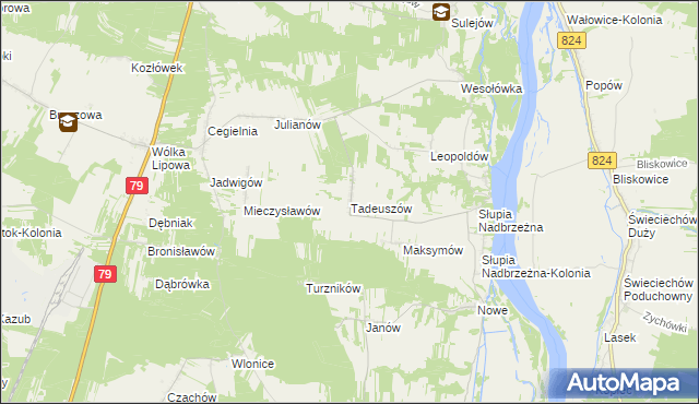 mapa Tadeuszów gmina Tarłów, Tadeuszów gmina Tarłów na mapie Targeo