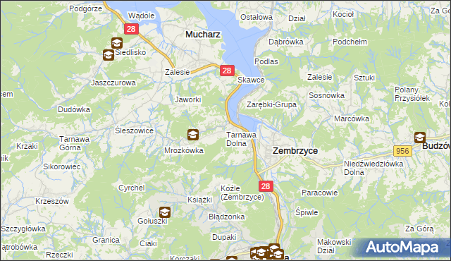 mapa Tarnawa Dolna gmina Zembrzyce, Tarnawa Dolna gmina Zembrzyce na mapie Targeo