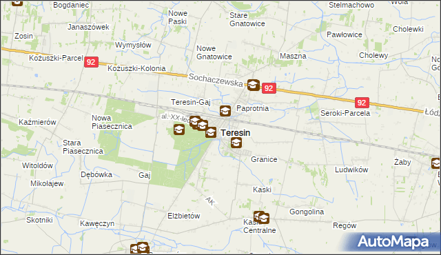 mapa Teresin powiat sochaczewski, Teresin powiat sochaczewski na mapie Targeo