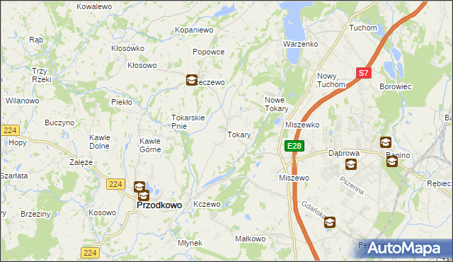 mapa Tokary gmina Przodkowo, Tokary gmina Przodkowo na mapie Targeo
