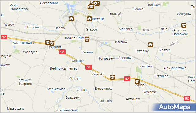 mapa Tomaszew gmina Bedlno, Tomaszew gmina Bedlno na mapie Targeo