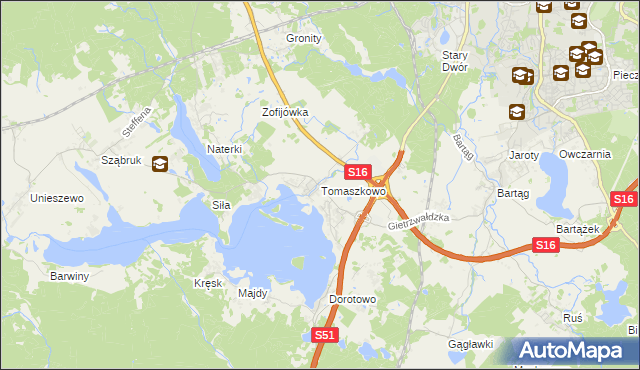 mapa Tomaszkowo, Tomaszkowo na mapie Targeo