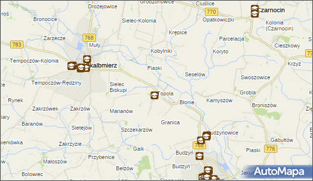 mapa Topola gmina Skalbmierz, Topola gmina Skalbmierz na mapie Targeo