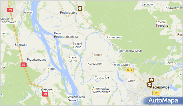 mapa Topolin gmina Maciejowice, Topolin gmina Maciejowice na mapie Targeo