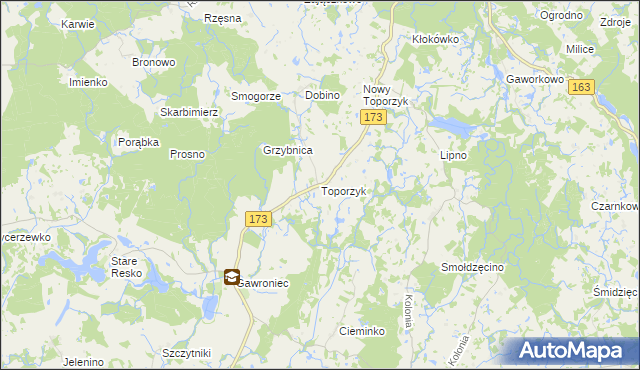 mapa Toporzyk gmina Połczyn-Zdrój, Toporzyk gmina Połczyn-Zdrój na mapie Targeo