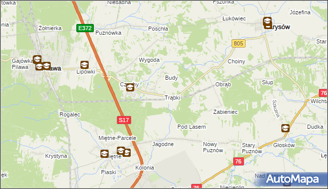 mapa Trąbki gmina Pilawa, Trąbki gmina Pilawa na mapie Targeo